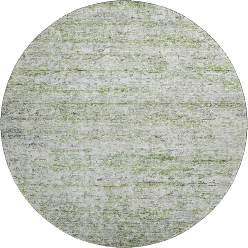 HomeRoots 8' Artichoke Green & Gray Striped Washable Round Rug with UV Protection for Stylish Spaces 685358