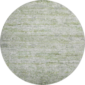 HomeRoots 8' Artichoke Green & Gray Striped Washable Round Rug with UV Protection for Stylish Spaces 685358