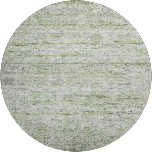 HomeRoots 8' Artichoke Green & Gray Striped Washable Round Rug with UV Protection for Stylish Spaces 685358