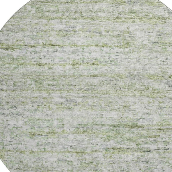 HomeRoots 8' Artichoke Green & Gray Striped Washable Round Rug with UV Protection for Stylish Spaces 685358