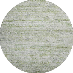 HomeRoots 8' Artichoke Green & Gray Striped Washable Round Rug with UV Protection for Stylish Spaces 685358