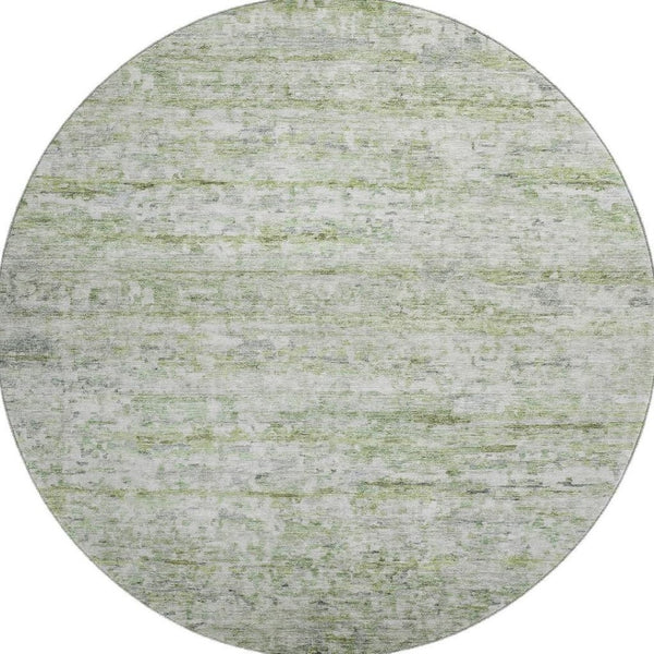 HomeRoots 8' Artichoke Green & Gray Striped Washable Round Rug with UV Protection for Stylish Spaces 685358