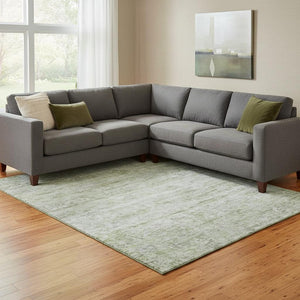 HomeRoots 8' X 10' Artichoke Green & Gray Striped Washable Area Rug - UV Protected, Stain Resistant & Stylish! 685359