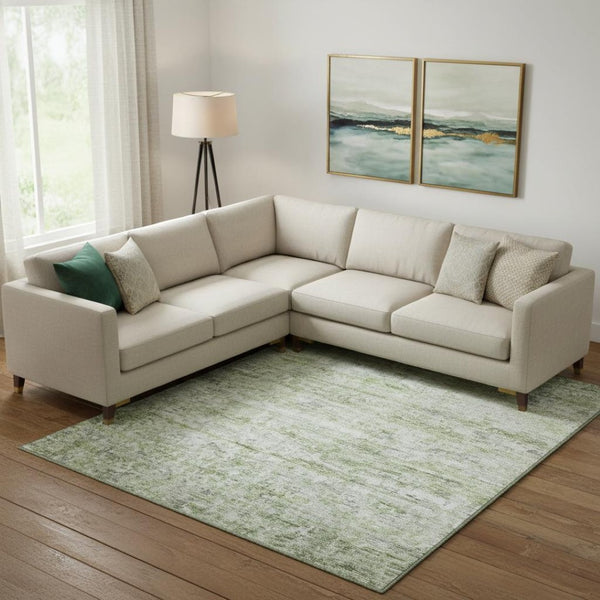 HomeRoots 9' X 12' Artichoke Green & Gray Striped Area Rug – Washable, UV Protected, Pet-Friendly Design! 685360