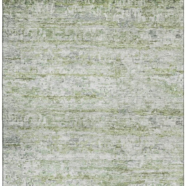 HomeRoots 9' X 12' Artichoke Green & Gray Striped Area Rug – Washable, UV Protected, Pet-Friendly Design! 685360