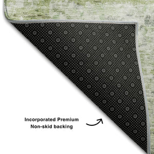 HomeRoots 10' Artichoke Green & Gray Striped Washable Area Rug - Durable, Stain Resistant & UV Protected! 685361