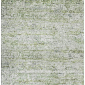 HomeRoots 10' Artichoke Green & Gray Striped Washable Area Rug - Durable, Stain Resistant & UV Protected! 685361