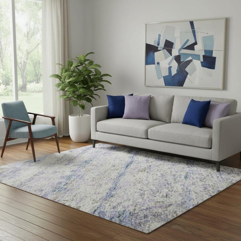 HomeRoots 5' Blue and Beige Striped Area Rug – Washable, UV Protected, Stain Resistant, Perfect for Any Space! 685363