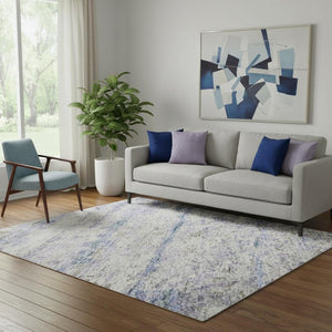 HomeRoots 5' Blue and Beige Striped Area Rug – Washable, UV Protected, Stain Resistant, Perfect for Any Space! 685363