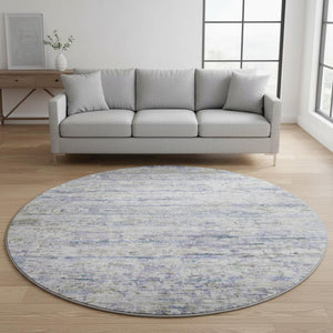 HomeRoots 8' Blue And Beige Striped Washable Round Rug - Durable, Stain Resistant, UV Protected for Family Spaces 685364