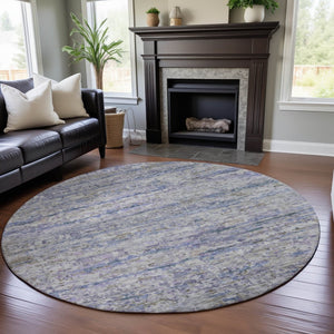 HomeRoots 8' Blue And Beige Striped Washable Round Rug - Durable, Stain Resistant, UV Protected for Family Spaces 685364
