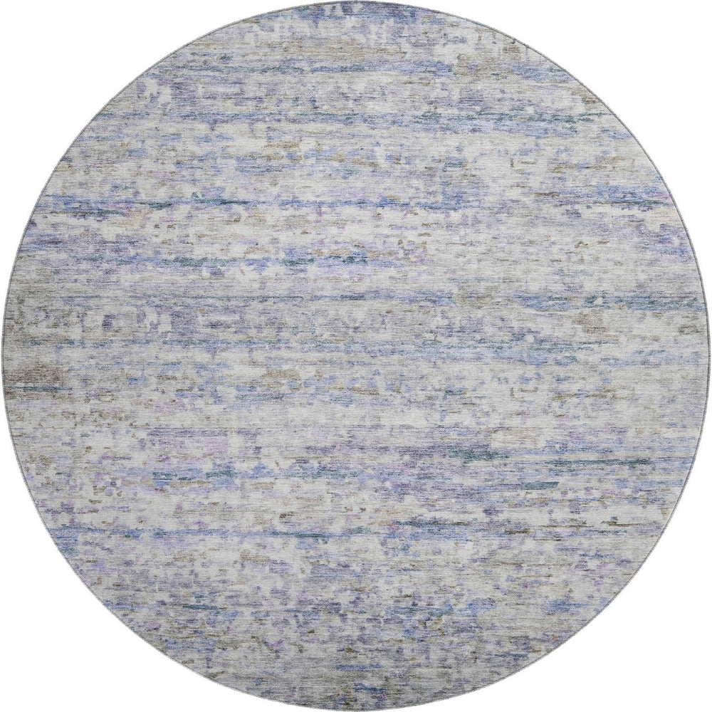 HomeRoots 8' Blue And Beige Striped Washable Round Rug - Durable, Stain Resistant, UV Protected for Family Spaces 685364