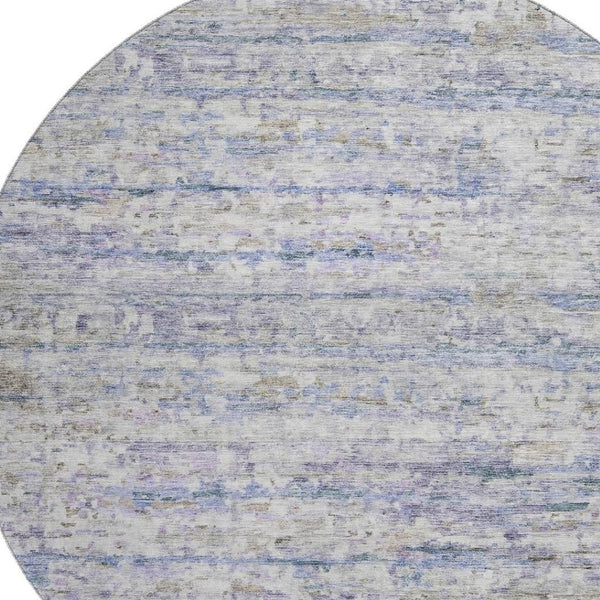 HomeRoots 8' Blue And Beige Striped Washable Round Rug - Durable, Stain Resistant, UV Protected for Family Spaces 685364