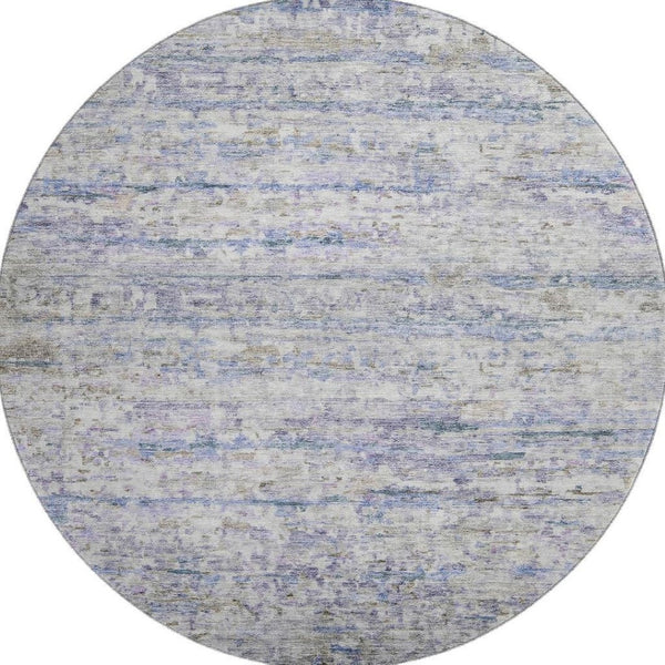 HomeRoots 8' Blue And Beige Striped Washable Round Rug - Durable, Stain Resistant, UV Protected for Family Spaces 685364