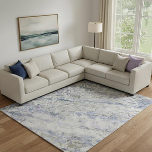 HomeRoots 9' X 12' Blue and Beige Striped Area Rug - Washable, UV-Protected, Stain-Resistant for High-Traffic Areas 685366