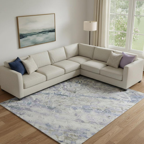 HomeRoots 9' X 12' Blue and Beige Striped Area Rug - Washable, UV-Protected, Stain-Resistant for High-Traffic Areas 685366