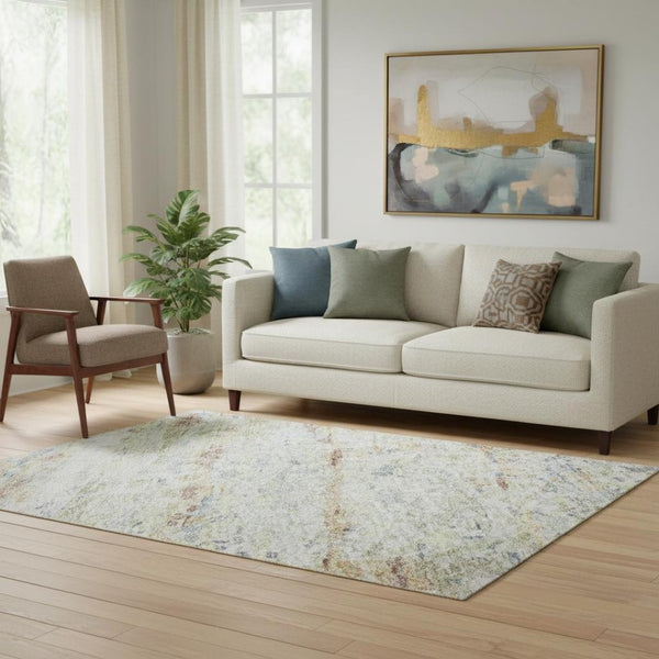 HomeRoots 5' Stylish Copper Beige & Blue Striped Washable Area Rug - UV Protected & Perfect for Busy Homes 685369