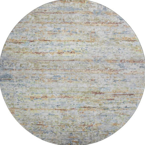 HomeRoots 8' Washable Round Rug in Copper Beige and Blue Stripes - Durable, Stain-Resistant, UV Protected Design 685370