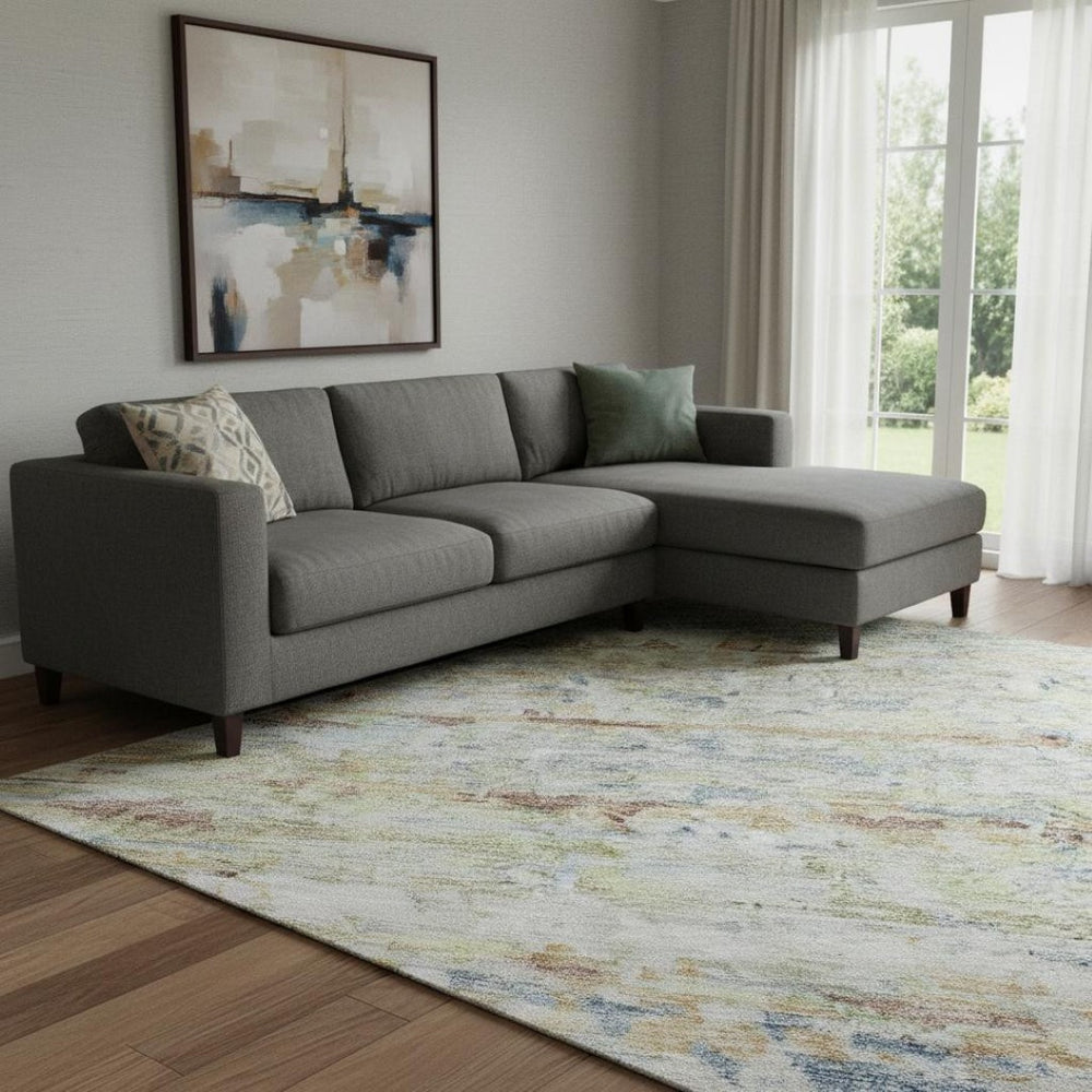 HomeRoots 8' X 10' Stylish Copper Beige and Blue Striped Washable Area Rug with UV Protection for Homes 685371