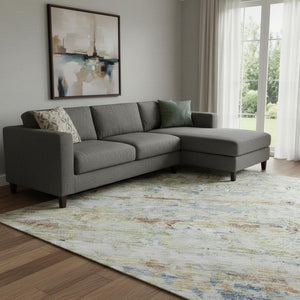 HomeRoots 8' X 10' Stylish Copper Beige and Blue Striped Washable Area Rug with UV Protection for Homes 685371