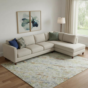 HomeRoots 9' X 12' Striped Area Rug in Copper Beige & Blue - Durable, Washable, UV Protected, Stain Resistant 685372
