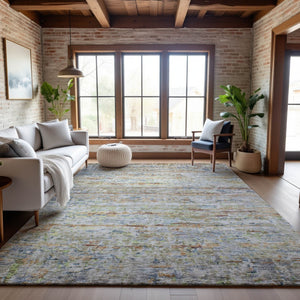 HomeRoots 9' X 12' Striped Area Rug in Copper Beige & Blue - Durable, Washable, UV Protected, Stain Resistant 685372