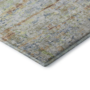 HomeRoots 9' X 12' Striped Area Rug in Copper Beige & Blue - Durable, Washable, UV Protected, Stain Resistant 685372