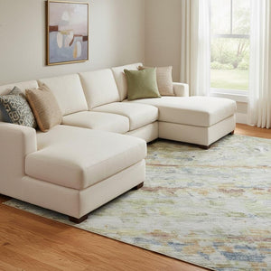 HomeRoots 10' X 14' Copper Beige and Blue Striped Area Rug - Washable, Stain Resistant, UV Protected Style! 685373