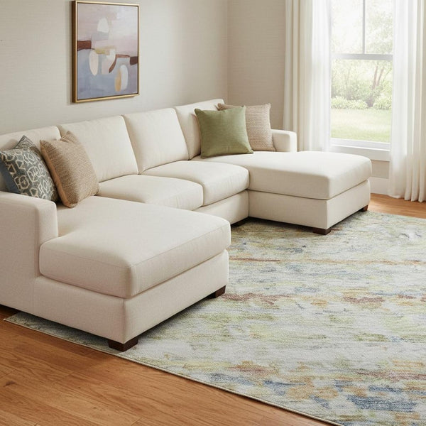 HomeRoots 10' X 14' Copper Beige and Blue Striped Area Rug - Washable, Stain Resistant, UV Protected Style! 685373
