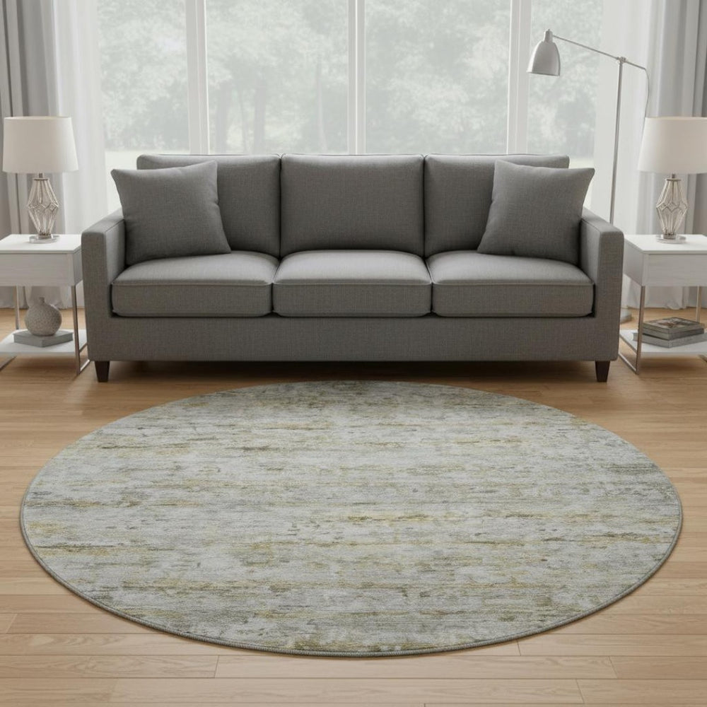 HomeRoots 8' Stylish Taupe Brown and Beige Striped Washable Round Rug with UV Protection for Indoor & Outdoor Use 685376