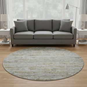 HomeRoots 8' Stylish Taupe Brown and Beige Striped Washable Round Rug with UV Protection for Indoor & Outdoor Use 685376