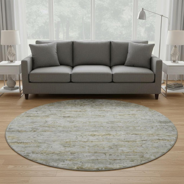 HomeRoots 8' Stylish Taupe Brown and Beige Striped Washable Round Rug with UV Protection for Indoor & Outdoor Use 685376