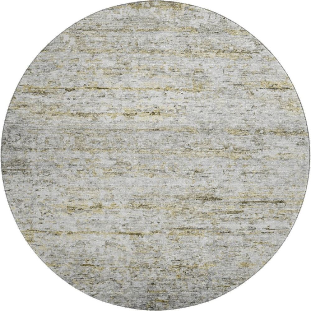 HomeRoots 8' Stylish Taupe Brown and Beige Striped Washable Round Rug with UV Protection for Indoor & Outdoor Use 685376