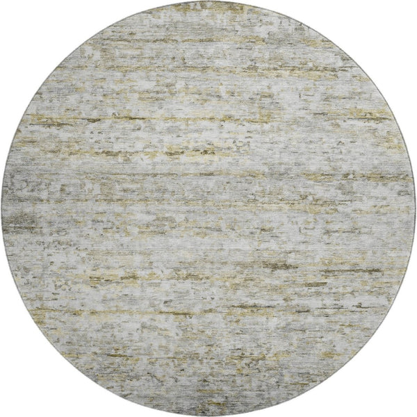 HomeRoots 8' Stylish Taupe Brown and Beige Striped Washable Round Rug with UV Protection for Indoor & Outdoor Use 685376