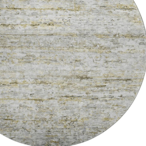 HomeRoots 8' Stylish Taupe Brown and Beige Striped Washable Round Rug with UV Protection for Indoor & Outdoor Use 685376