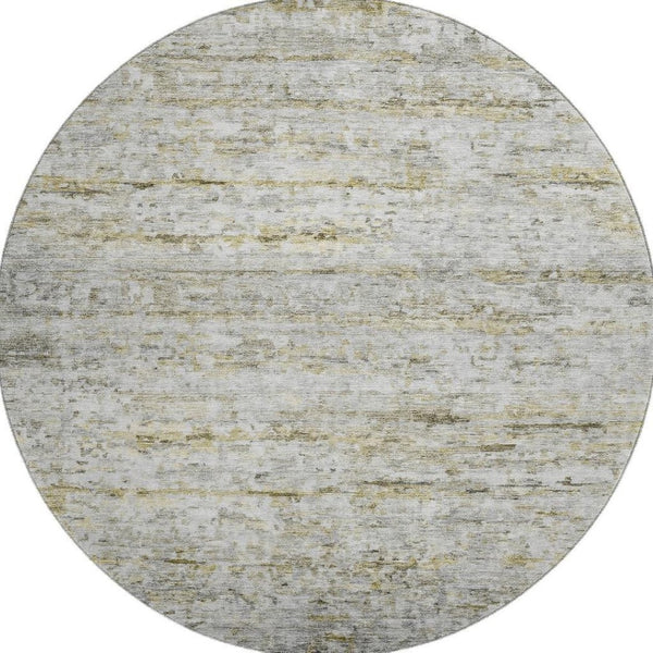 HomeRoots 8' Stylish Taupe Brown and Beige Striped Washable Round Rug with UV Protection for Indoor & Outdoor Use 685376