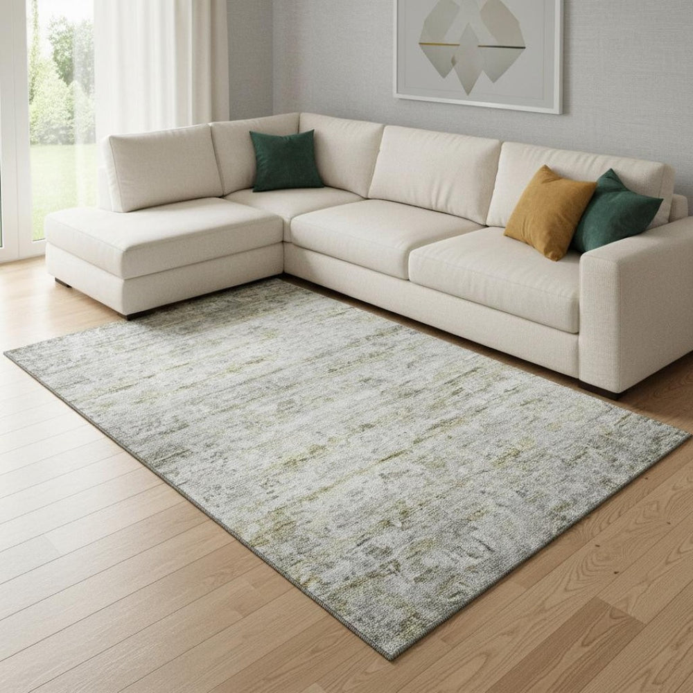 HomeRoots 8' X 10' Taupe Brown Beige Striped Washable Area Rug with UV Protection for Homes with Kids & Pets 685377