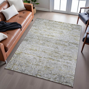 HomeRoots 9' X 12' Taupe Brown & Beige Striped Washable Area Rug with UV Protection for High-Traffic Spaces 685378