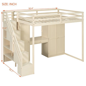 English Elm Full Size Loft Bed with Wardrobe Dressing Mirror Usb Ports and Teen Room Storage LT000276AAA
