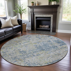 HomeRoots 8' Blue Beige and Gold Abstract Washable Round Rug – Durable, Stylish, UV Protected for Busy Homes 685382
