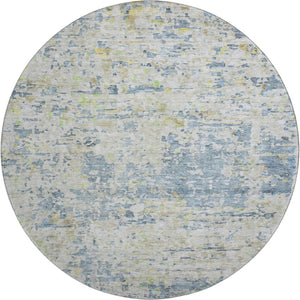 HomeRoots 8' Blue Beige and Gold Abstract Washable Round Rug – Durable, Stylish, UV Protected for Busy Homes 685382