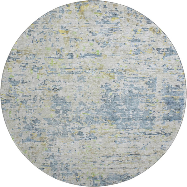 HomeRoots 8' Blue Beige and Gold Abstract Washable Round Rug – Durable, Stylish, UV Protected for Busy Homes 685382