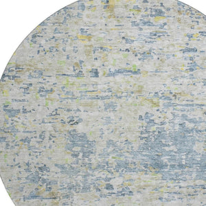 HomeRoots 8' Blue Beige and Gold Abstract Washable Round Rug – Durable, Stylish, UV Protected for Busy Homes 685382