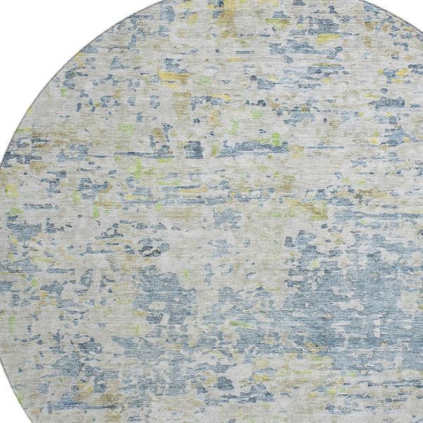 HomeRoots 8' Blue Beige and Gold Abstract Washable Round Rug – Durable, Stylish, UV Protected for Busy Homes 685382