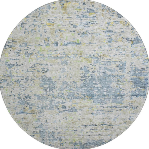 HomeRoots 8' Blue Beige and Gold Abstract Washable Round Rug – Durable, Stylish, UV Protected for Busy Homes 685382