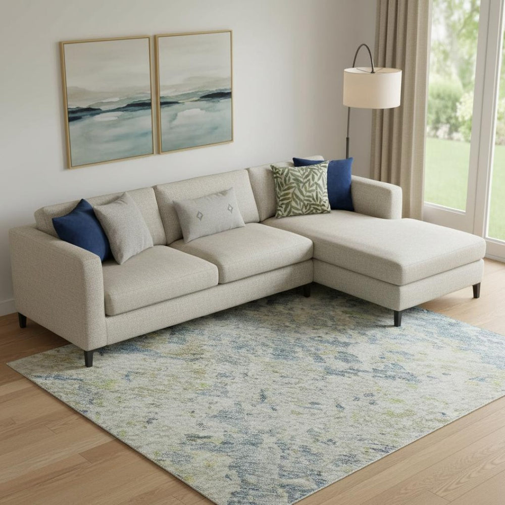 HomeRoots 9' X 12' Stylish Blue Beige Gold Abstract Washable Area Rug with UV Protection for Family Spaces 685384