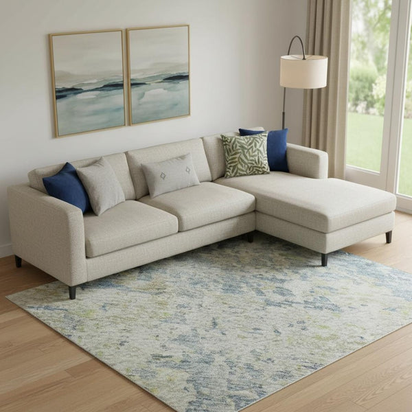 HomeRoots 9' X 12' Stylish Blue Beige Gold Abstract Washable Area Rug with UV Protection for Family Spaces 685384