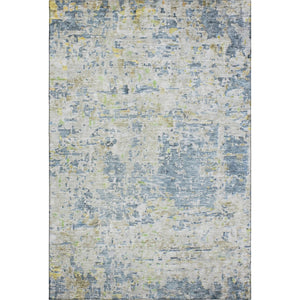 HomeRoots 9' X 12' Stylish Blue Beige Gold Abstract Washable Area Rug with UV Protection for Family Spaces 685384