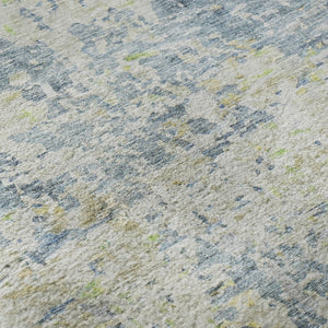 HomeRoots 9' X 12' Stylish Blue Beige Gold Abstract Washable Area Rug with UV Protection for Family Spaces 685384