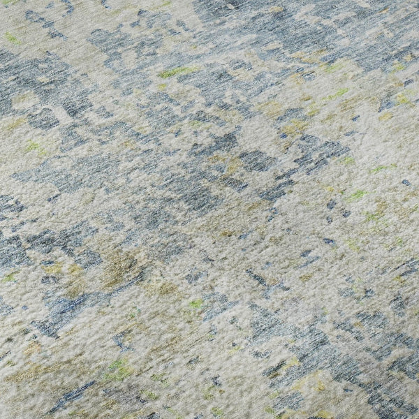 HomeRoots 9' X 12' Stylish Blue Beige Gold Abstract Washable Area Rug with UV Protection for Family Spaces 685384